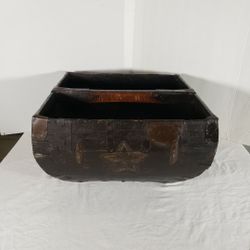 Antique Primitive Chinese Asian Wood Rice Grain Harvest Basket Dovetailed Bucket Handcrafted Star
