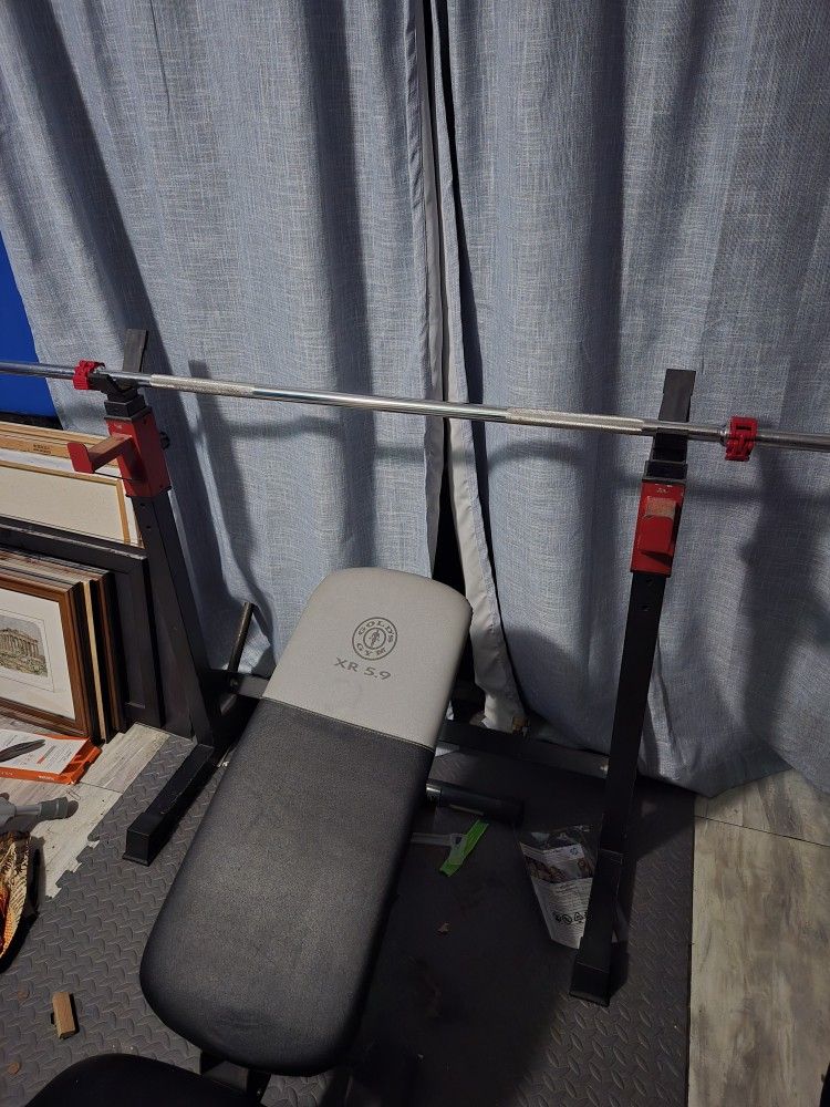 Weight Bench/Rack With Adjustable Dumbells And Weight Clips