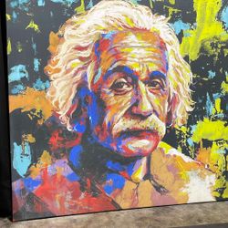 Albert Einstein Canvas Painting – Large 3’3” Square Wall Art