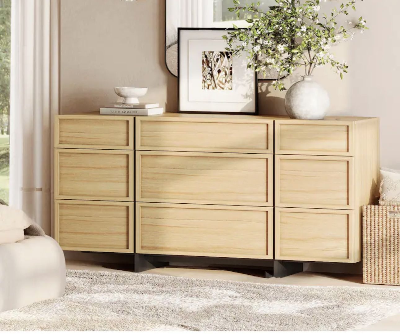 Modern Dresser for Bedroom, Wooden Chest of Drawers with T-Shaped Wood Legs