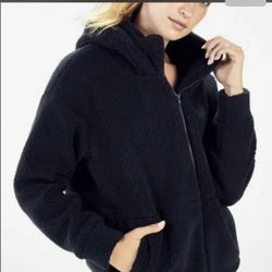 FABLETICS Women's Lotta Cocoon Sherpa Black Full-Zip Hoodie Size XL