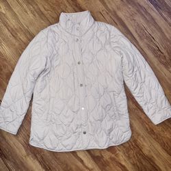 32 Degrees Jacket Womens Size Medium Beige Windbreaker Button Up quilted long sl