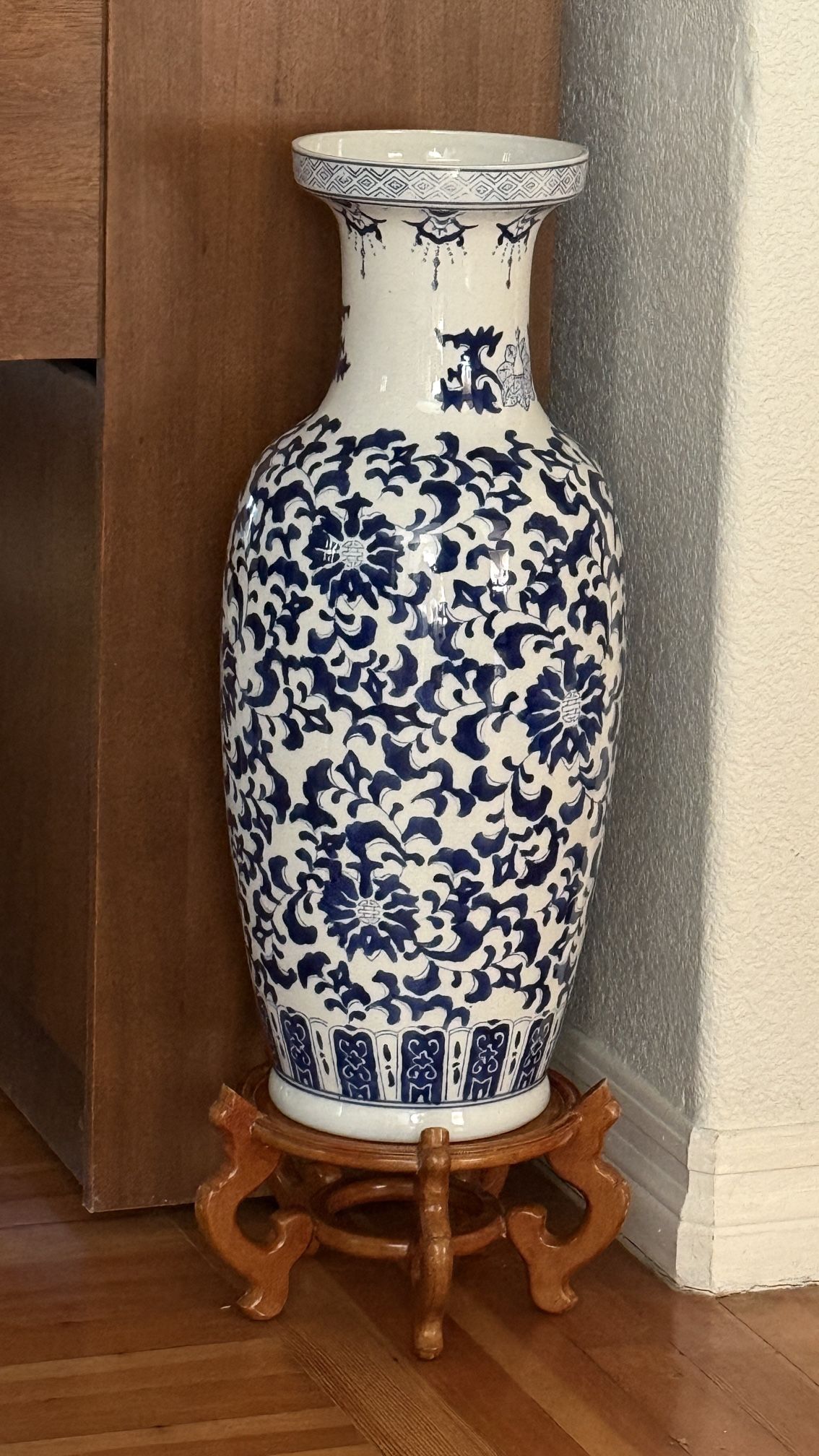 25” Chinese Blue white Porcelain Flower Bottle Vase