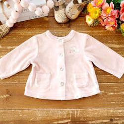 3-6MOS BABY GIRL LIGHT PEACH VELOUR FRONT BUTTON GRANNY SWEATER