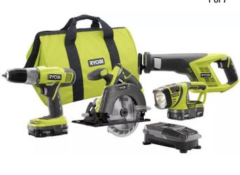 Ryobi 18-Volt ONE+ Lithium-Ion Cordless 4-Tool Super Combo Kit with (2) 1.3 Ah