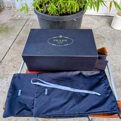 PRADA Milano - (Empty) Blue Gift/Storage Box - 13.5" x 8" x 5" + 2 Silky Prada Milano Matching Dust Bags (13" x 8.5")