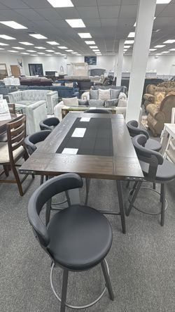 Stylish & Casual counter height dining set w/built-in wine rack & swivel stools