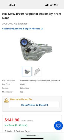 Kia 824031F010 Regulator Assembly-Front Door