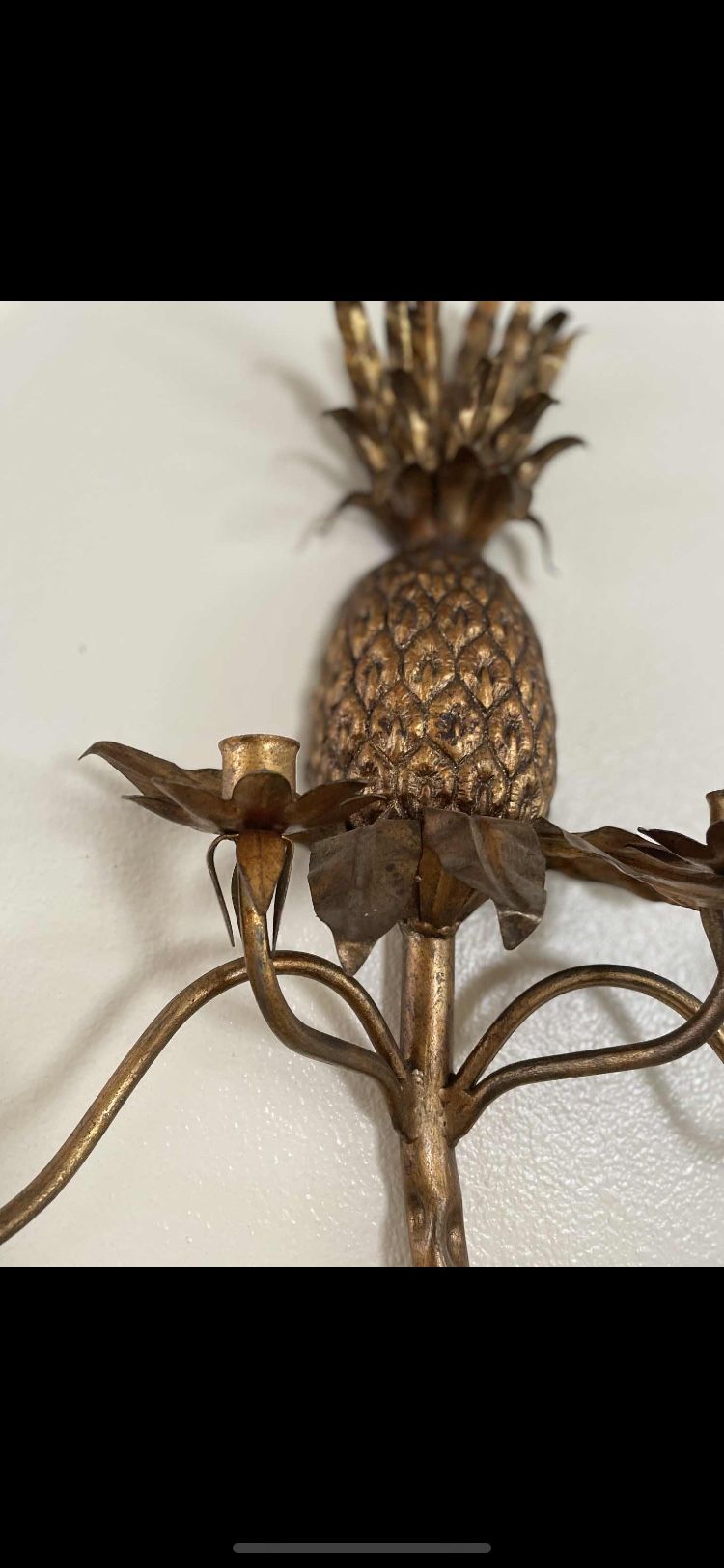 Vintage Gold Gilt Pineapple 4 Candle Italian Wall Sconce