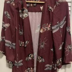 Modcloth Breezy Bliss Kimono Womens Size XXS Cardigan Burgundy