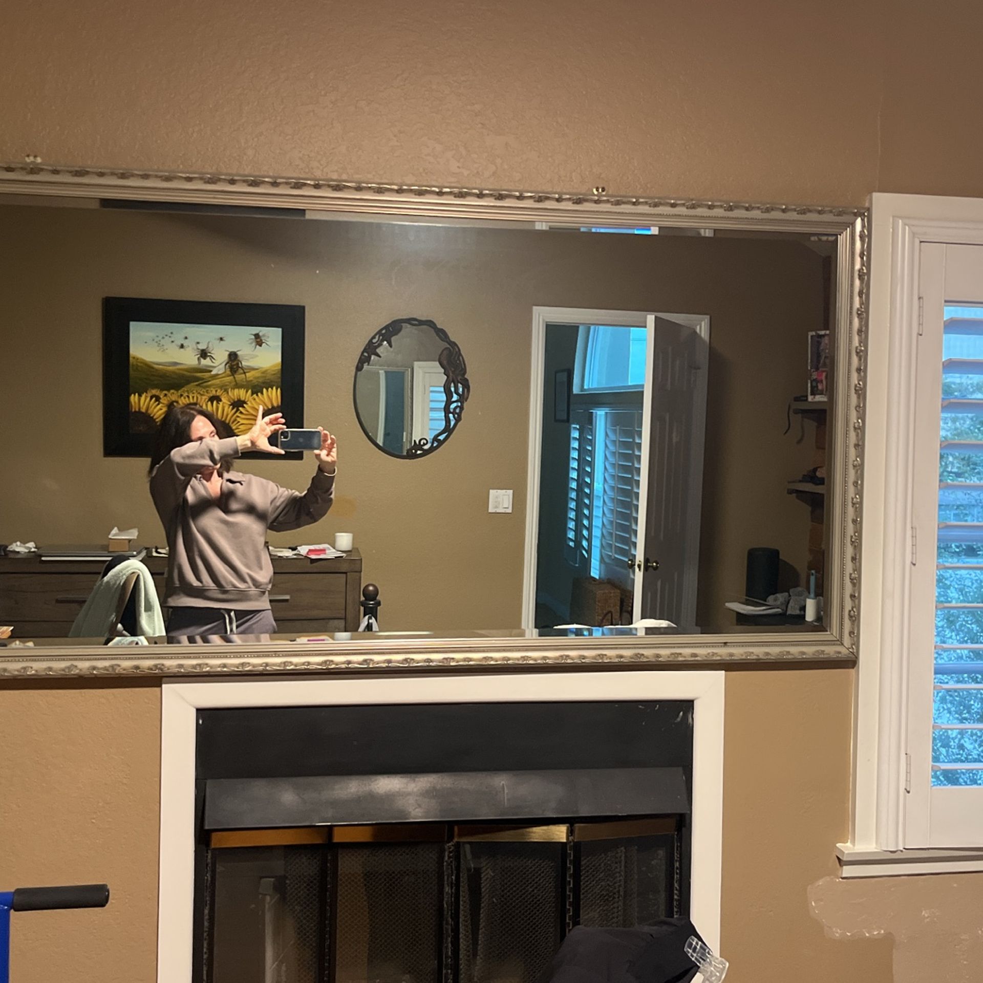 Beautiful, Hallway Or Bedroom Custom Antique Silver large framed mirror