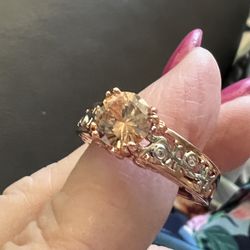 Sparking Peach Stone Intricate Rose Gold Plated Band S 7