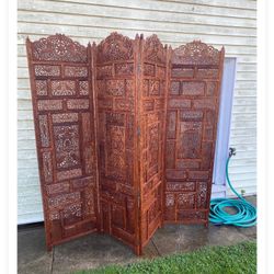 Beautiful four panel Teakwood hand carved room divider 