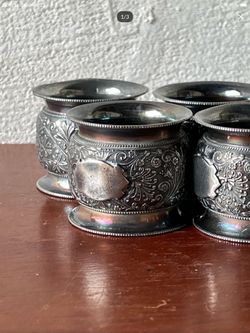Antique! 1902 Arthur Harris Silver Plated Napkin Ring Set of 4 Birmingham England