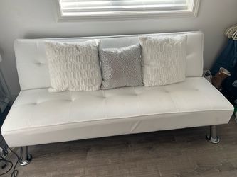 White vinyl couch.