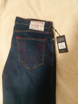 TRUE RELIGION MENS JEANS RED BLUE GENO SLIM