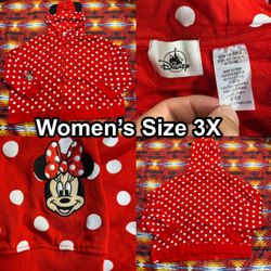 Disney Minnie Mouse Red Polka Dot Full Zip Hoodie Women’s Sz 3X Hood W/ Ears