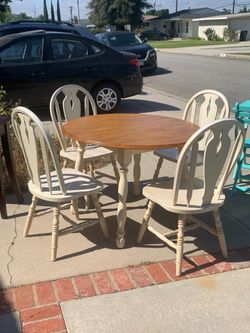 Cream Round Drop Leaf Table for Four