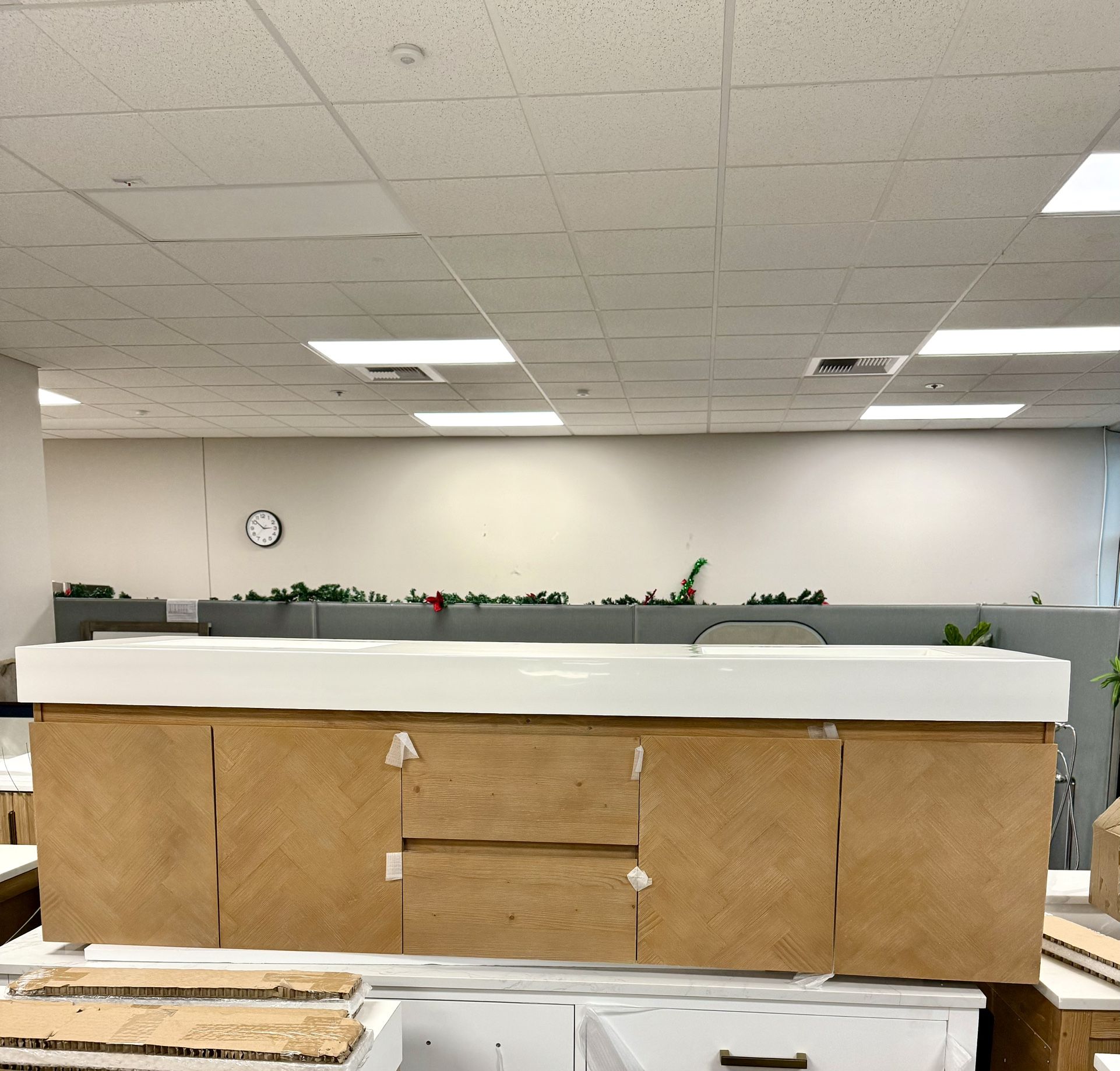 72” Bathroom Vanity In Wood Color Wall Mounted