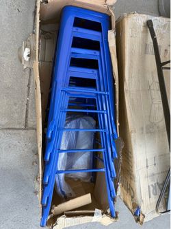 Blue metal bar stools. Picture of black one to show it with a back if you prefer a back