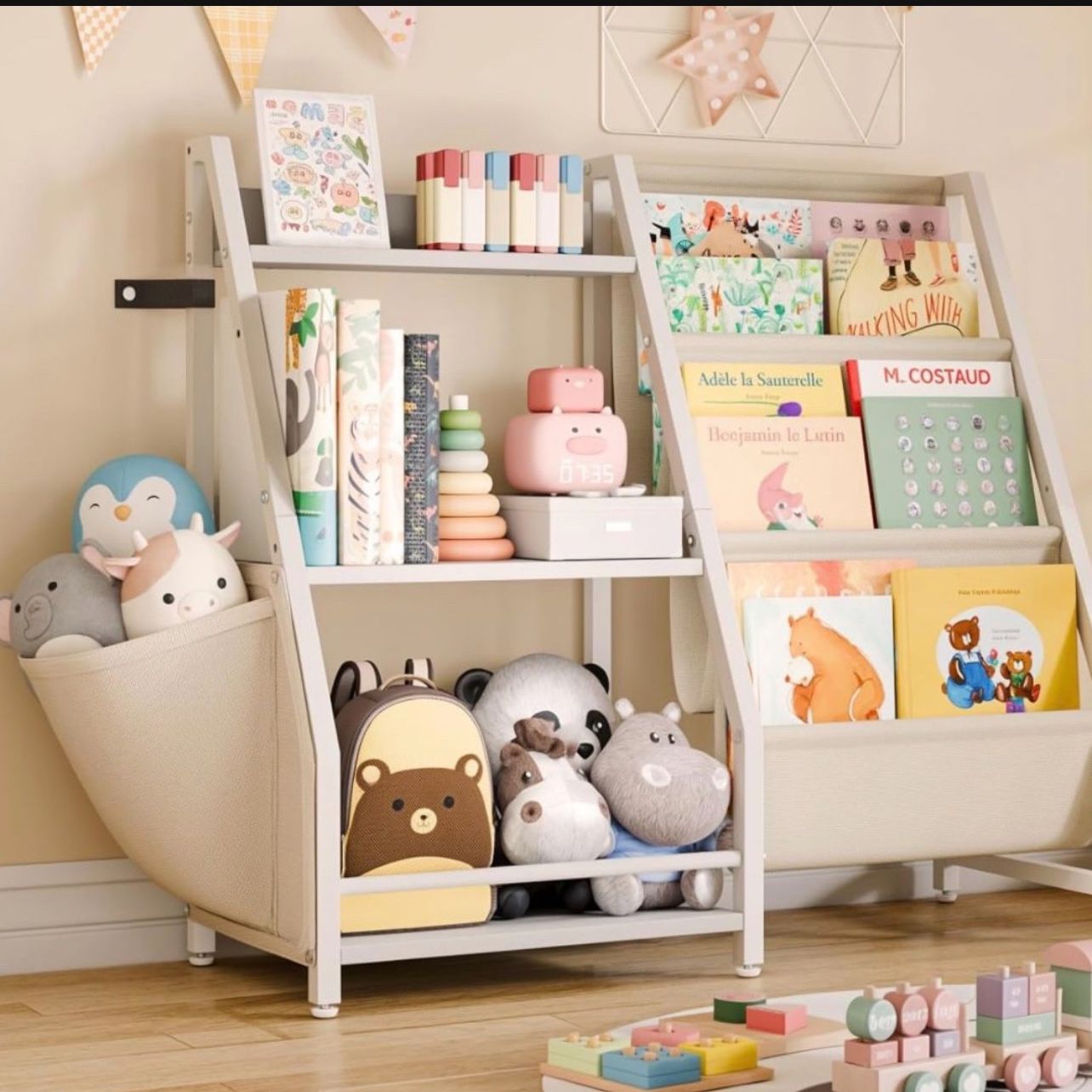 Bookshelf Kids Toy Organizer-Bookcase White Kids shelf