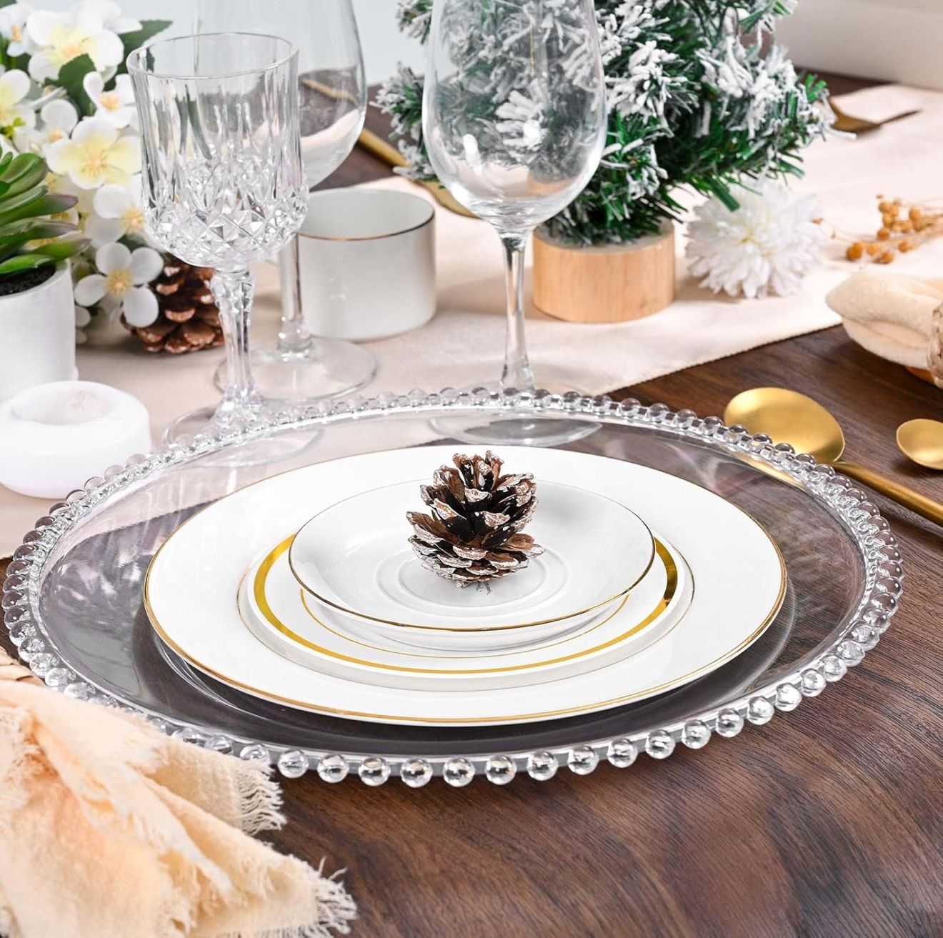 46 Pcs Clear Charger Plates Bulk 13 Inch Plastic Round Dinner