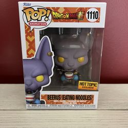 NIB FUNKO POP ANIMATION DRAGONBALL Z BEERUS EATING NOODLES #1110 HOT TOPIC EXCLUSIVE