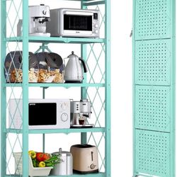 5-Tier Folding Metal Storage Rack with Wheels