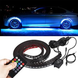 4x Long RGB LED Strip Tube Lights Car Underglow Underbody Neon Light Kit 12V Sound Active Neon A-tmosphere Strip Lamp 35×24" With Remote Control