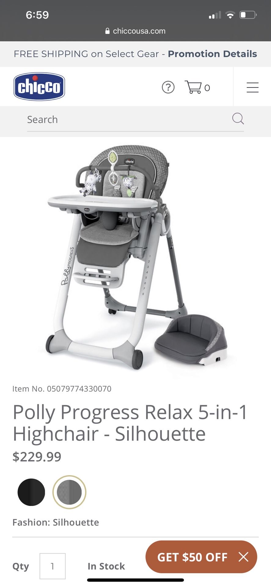 Chicco poly progress relax 5 in 1 high hair in color silhouette