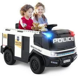 12V Kids Ride On Police Car, 2-Seater Electric Battery Powered Ride-on Toy Cop Cars with Remote Control, Bluetooth, Loudspeaker for Kids 3-6 Years