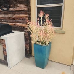 2 Large Glazed Ceramic Planters (Blue/Teal)