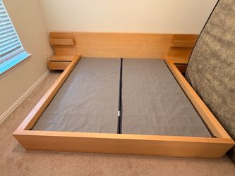 Wooden Bed frame with both nightstand tables