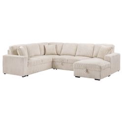 Corduroy sectional with pullout and storage chaise lounge