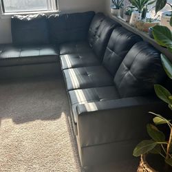 Black L Sectional Leather Couch 