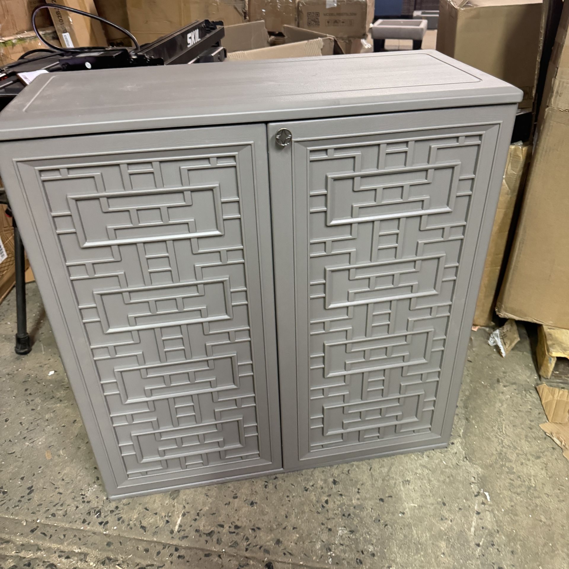 Indoor Outdoor Storage Cabinet Waterproof with Shelf,Plastic Storage Sheds Outdoor Cabinets for Patio/Garden/Backyard, Size 34.3''L*15''W*36.2''H(Gray