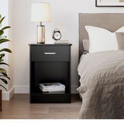 Nightstand, 2-Tier Side Table with Drawer and Storage Shelf