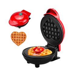 Mini Waffle Maker, 4” Heart Shape Waffle Maker Non-Stick , Easy to Clean Red
