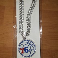 Philadelphia 76ers Iced Out Rhinestone Pendant Necklace
