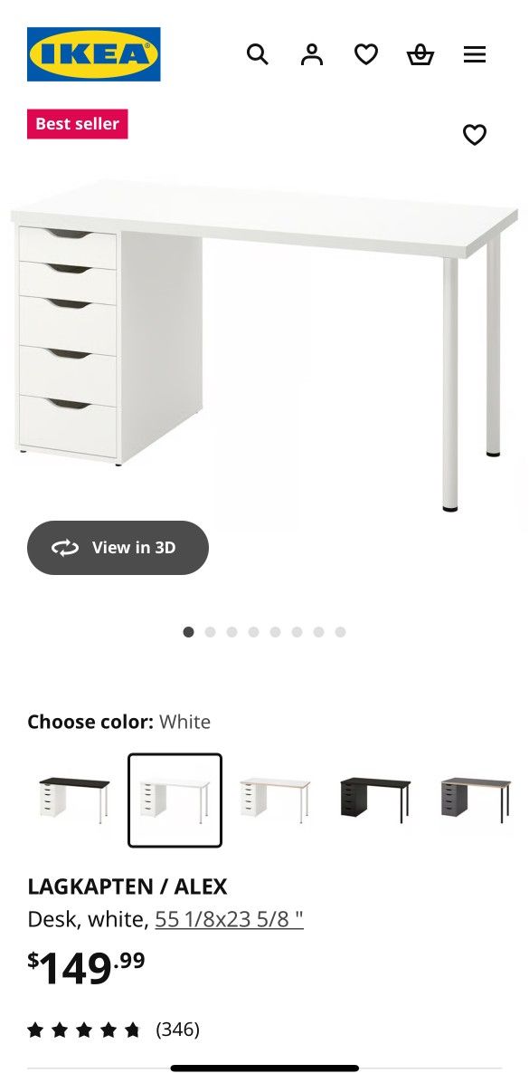 White Ikea Lagkapten Desk with Alex and Adils
