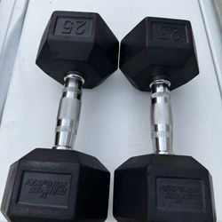 25lb Rubber Hex Dumbbell Set 