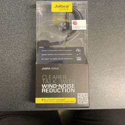 NEW Black Jabra WAVE Bluetooth Headset, Wind Reduction, Behind Ear