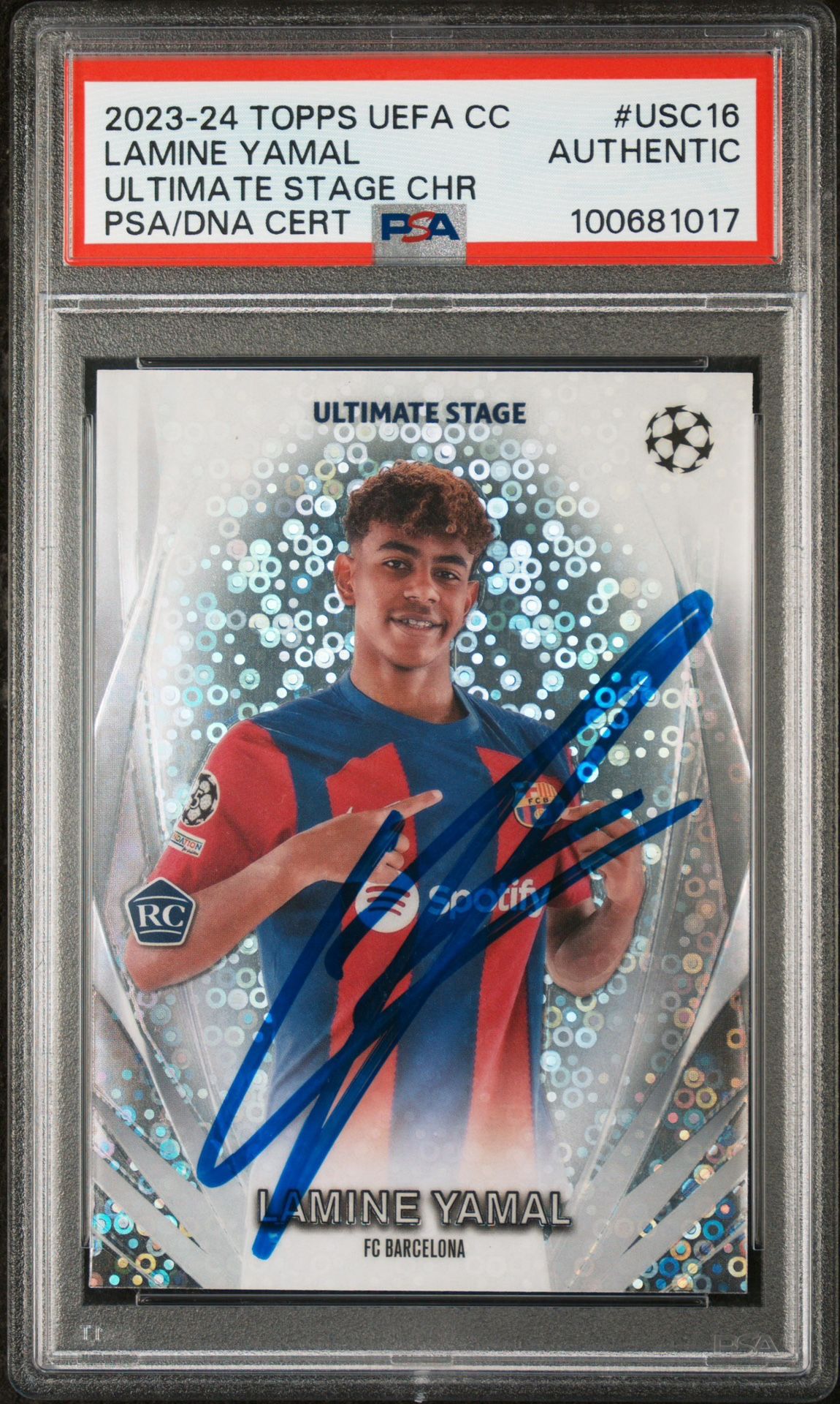 2023 Topps UEFA CC Lamine Yamal Ultimate Stage Chr Auto On Card PSA Authentic