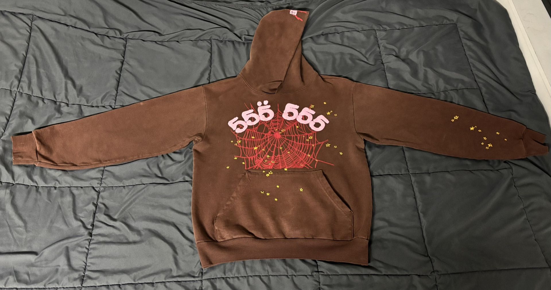 Sp5der Angel Number Hoodie Brown Sz Small