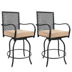 Outdoor Swivel Bar Stool with Armrests – Metal Patio Chair with Cushion