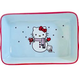 Hello Kitty Rectangular Baking Pan 12x8" Christmas Snowman Ceramic Casserole New