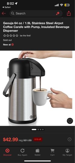 Geouja Stainless Steel Airpot Coffee Carafe with Pump