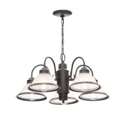 New 23” W 5-Light Oil Rubbed Bronze Halophane ChandelierW Frosted Glass Adjustable Height