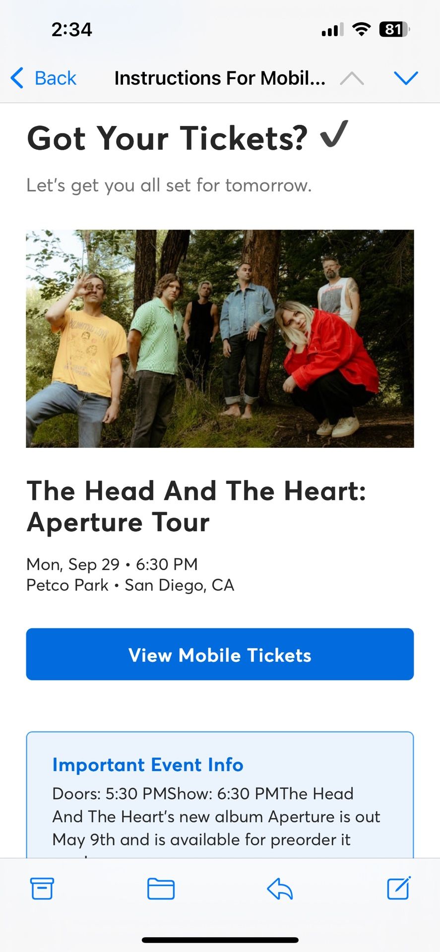 The Head And The Heart - 2 Tix