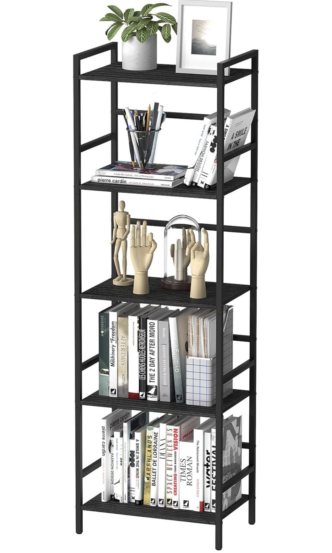 Small Black Metal And Faux Wood Shelf 